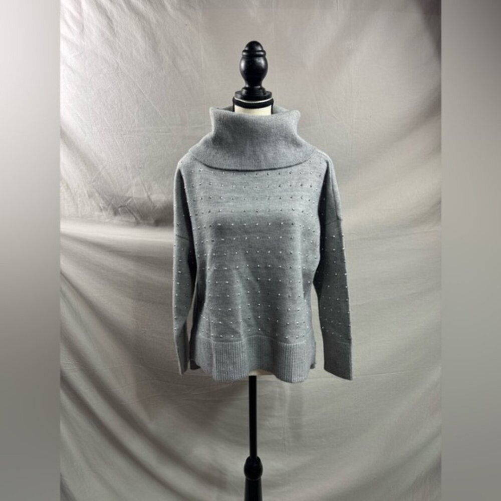 Studded Turtle Neck Sweater Gray